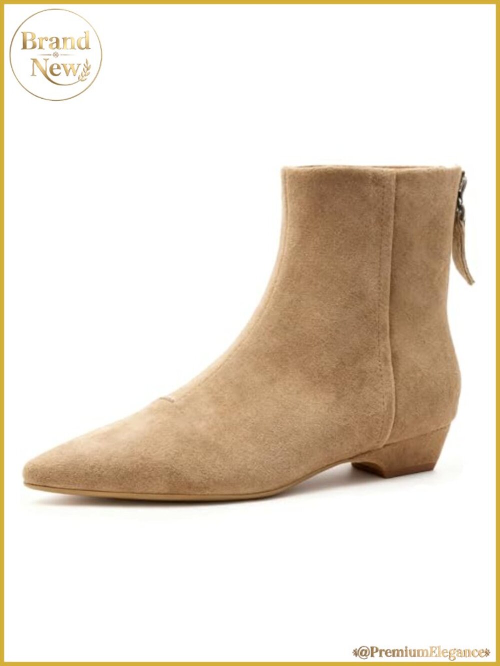 Suede Low Block Heel Ankle Boot Pointed Toe Back Zip Comfortable Office Wedding